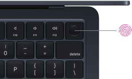 Touch ID sensor in top right corner of MacBook Air keyboard in Midnight